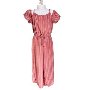 Jenna & Jessie Dusty Rose Striped Cold Shoulder Jumpsuit Girls Size 8
